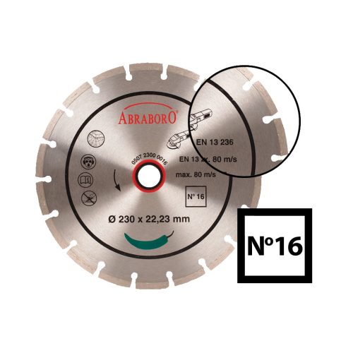 Abraboro Szegmens UNI Gyémántszemcsés Vágótárcsa 230x2,4x22,23 (No.16) (050723000016)