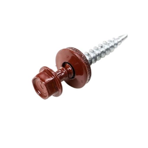 HTLP Lemezcsavar horg. 4,8x35mm önmetsző famenetes RAL 8004 téglavörös EPDM alátéttel (250db/doboz)