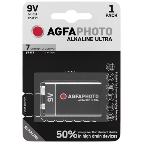AgfaPhoto Ultra Alkáli Elem 9V 6LR61 MN1604